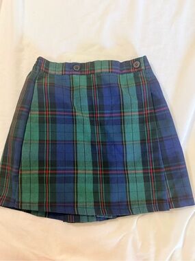 Girls Royal Park Green Plaid Kick Pleat Uniform Skirt Size 7 great condition